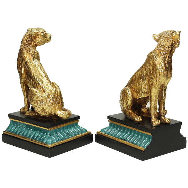 Two leopard bookends facing each other in the opposite direction
