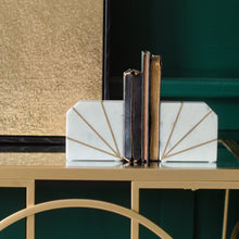 Load image into Gallery viewer, White Marble &amp; Brass Deco Bookends