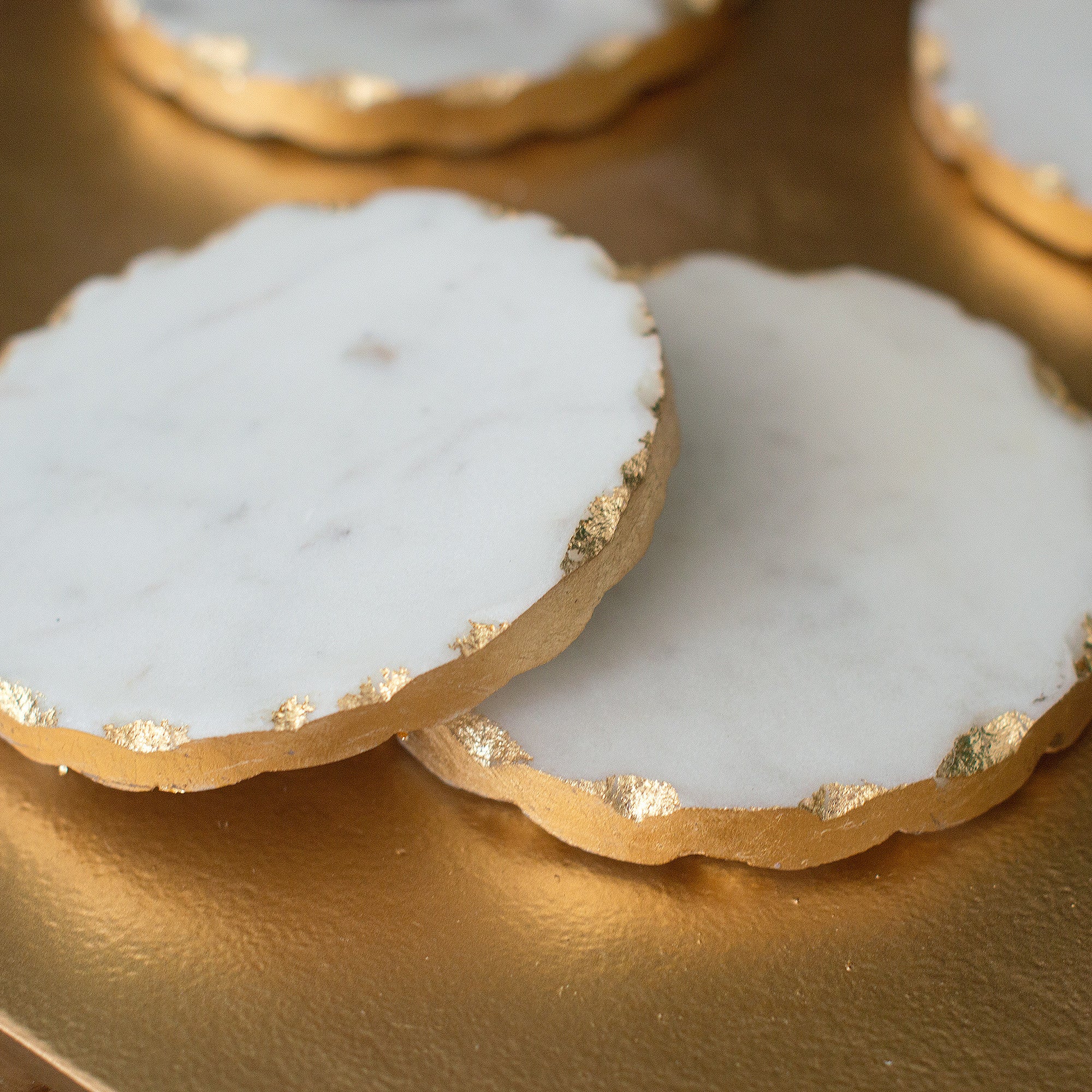 White Marble & Gold Foil Coasters | Set of 4